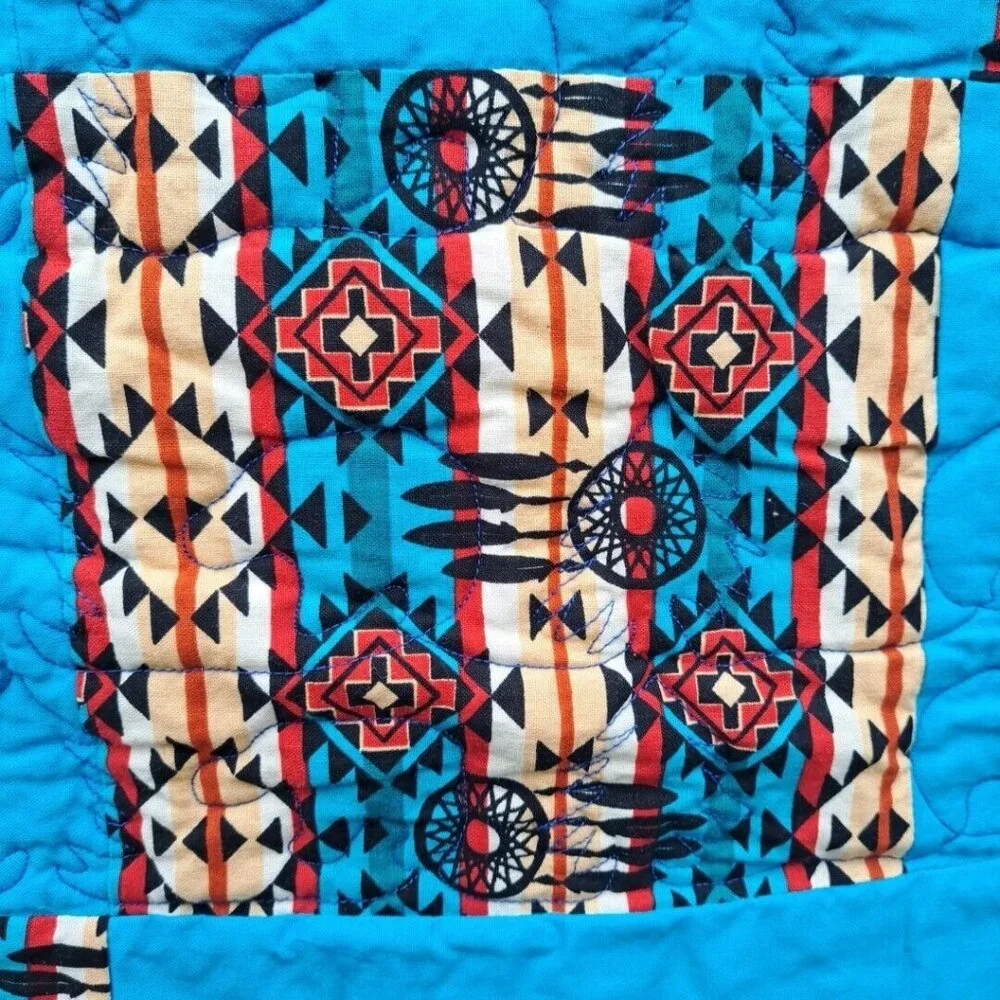 Blue Aztec Western Bear Crib Doll Baby Quilt‎ Patchwork 35